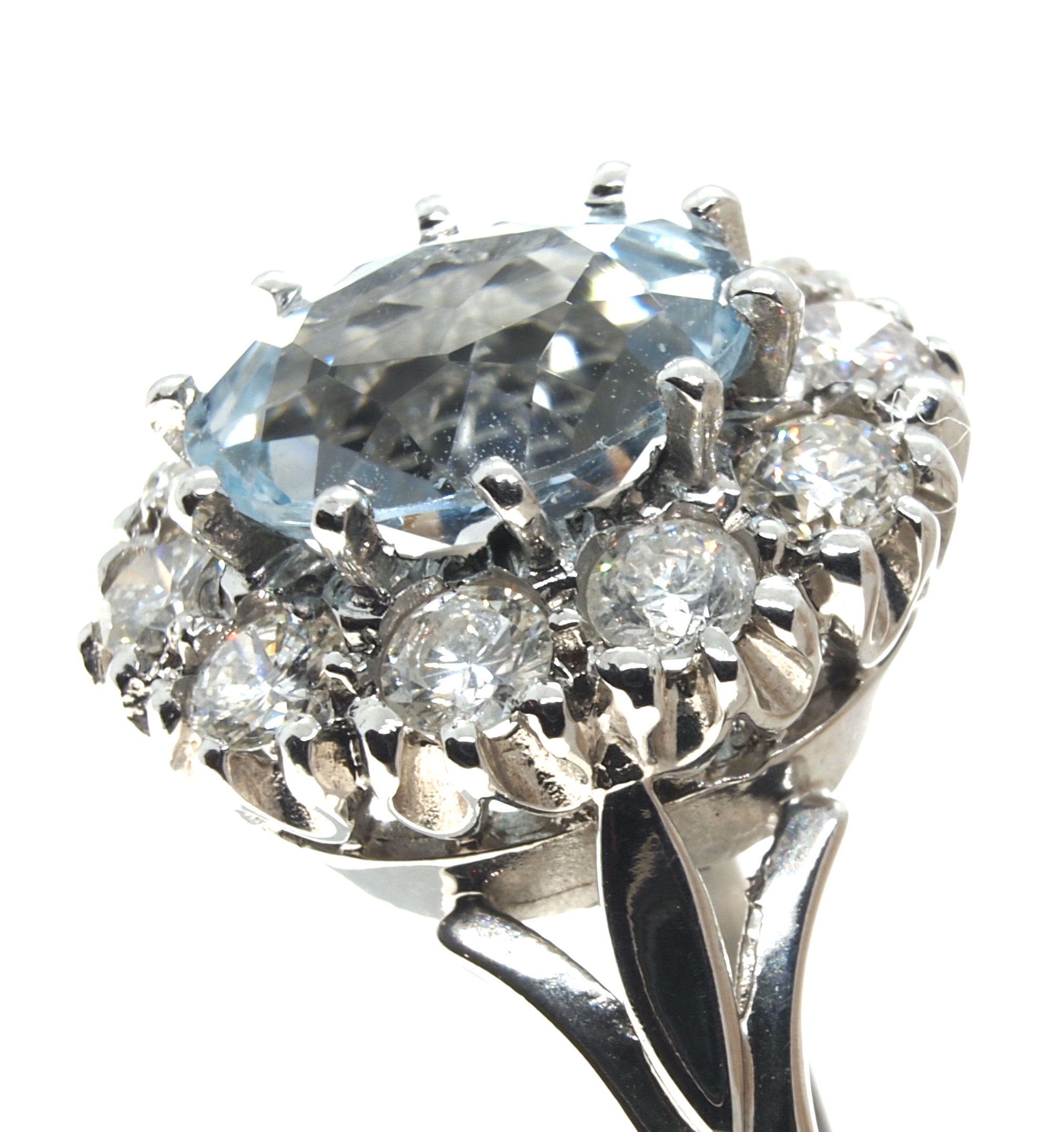 Aquamarine, diamond halo ring - Image 3