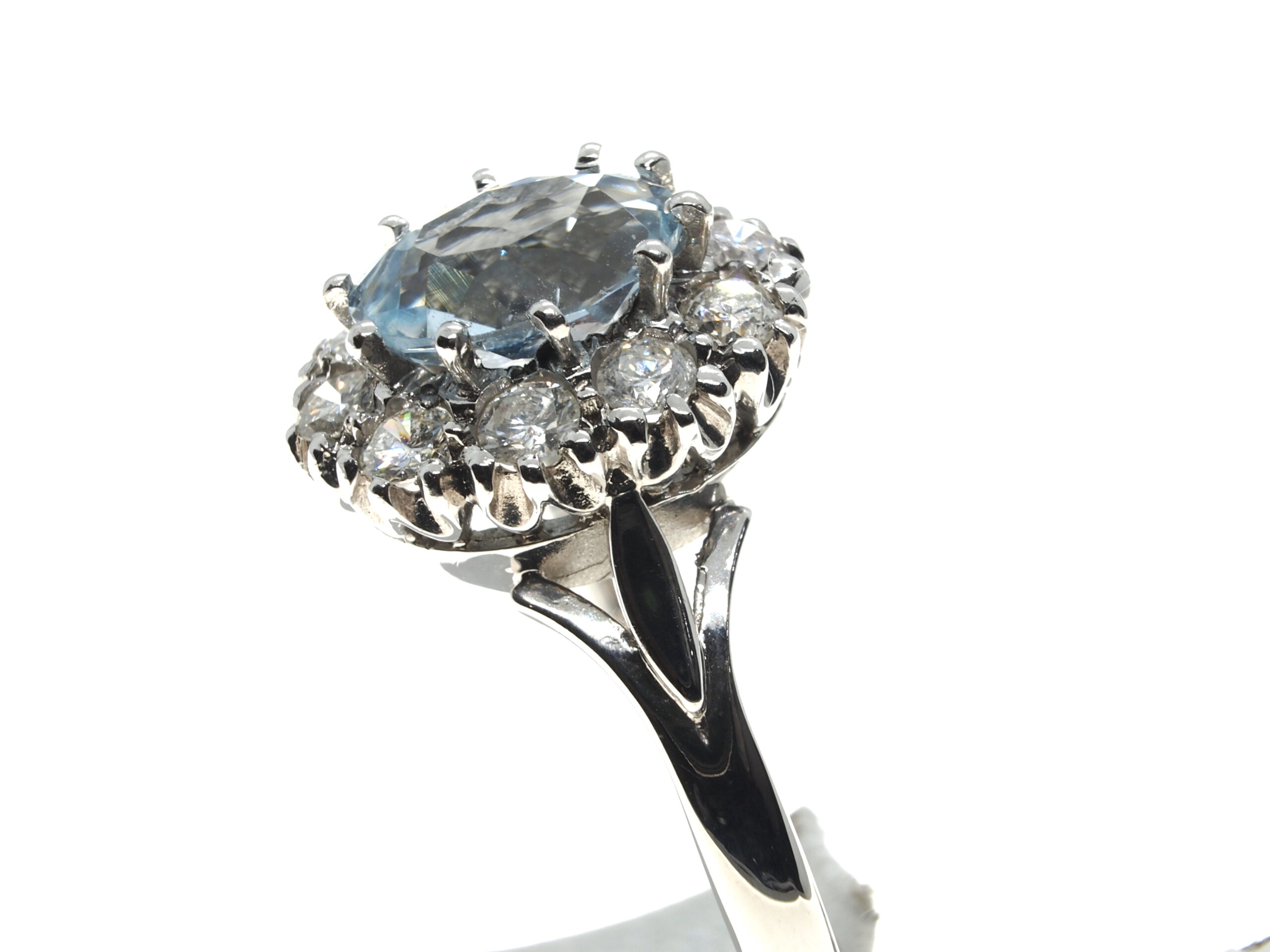 Aquamarine, diamond halo ring - Image 2
