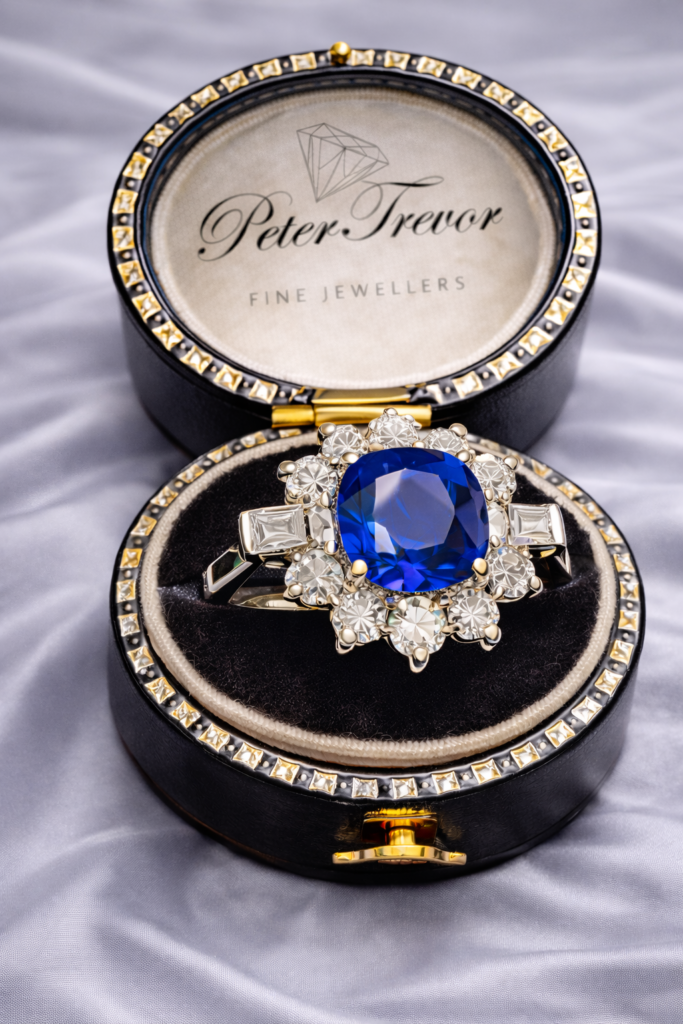 18ct White Gold 2.5ct Sapphire & Diamond Halo Ring