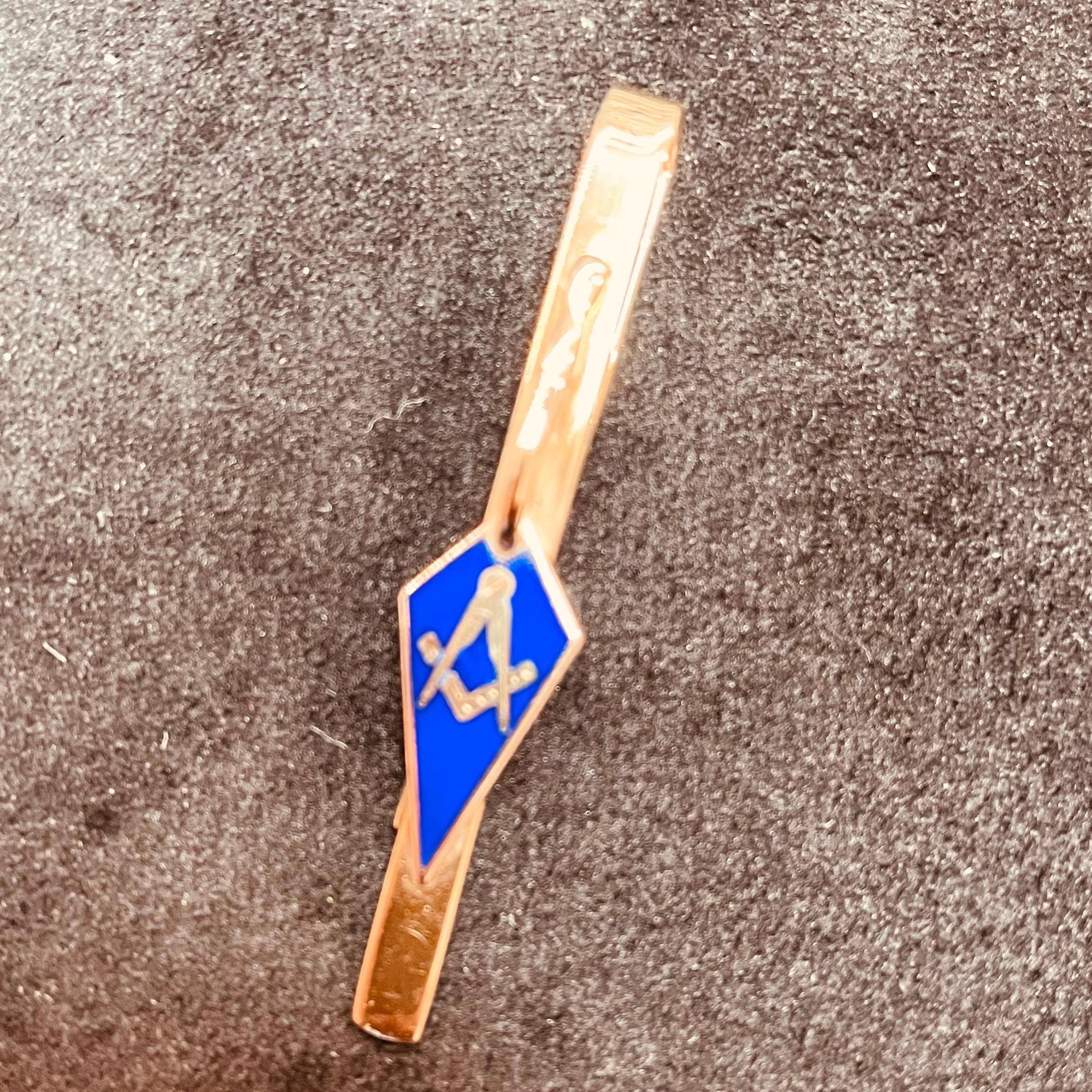 Masonic tie slide. square and compass. blue enamel. masons trowel - Image 2
